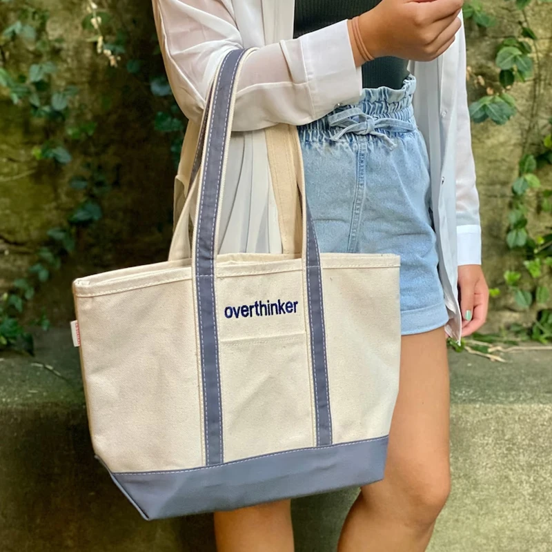 OEM Canvas Bag with Letter Contract Color Splicing Strap Bottom Large Size Portable Durable Customizable Canvas Bag for Shopping