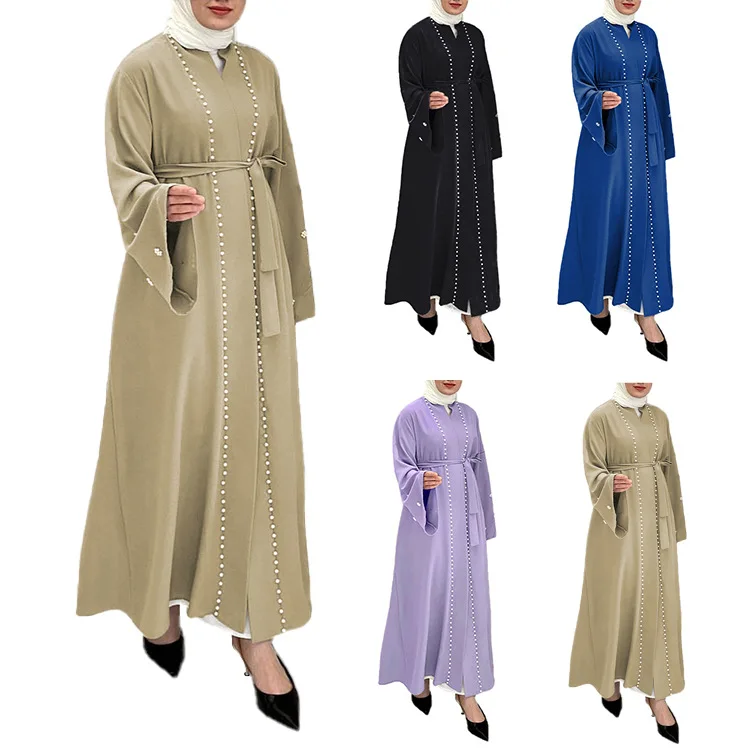 2024 New Design Islamic Muslim Dress Women Open Abaya Arabian Dubai Modest Dress Open Abaya Coat Open Islamic Robe for Women