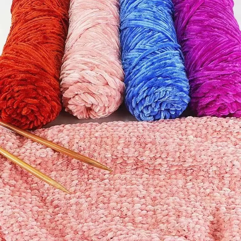 
Good quality manufacturer colorful crochet baby bernat strip polyester chenille fuzzy velvet yarn 