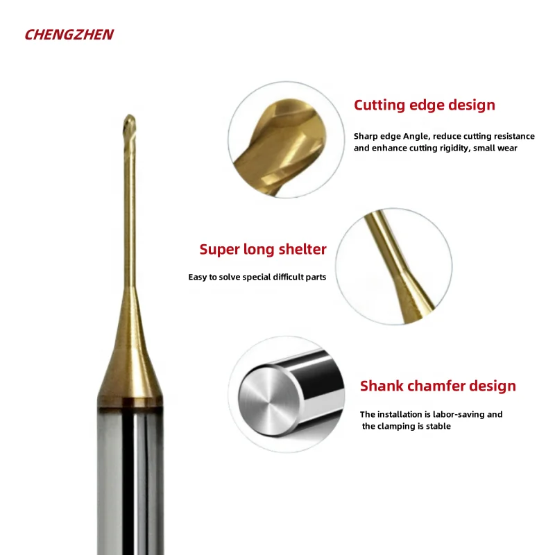 HRC58 carbide nano coated 2 flute long handle ball head cutter for deep groove machining micro long neck ball head end mill R0.3