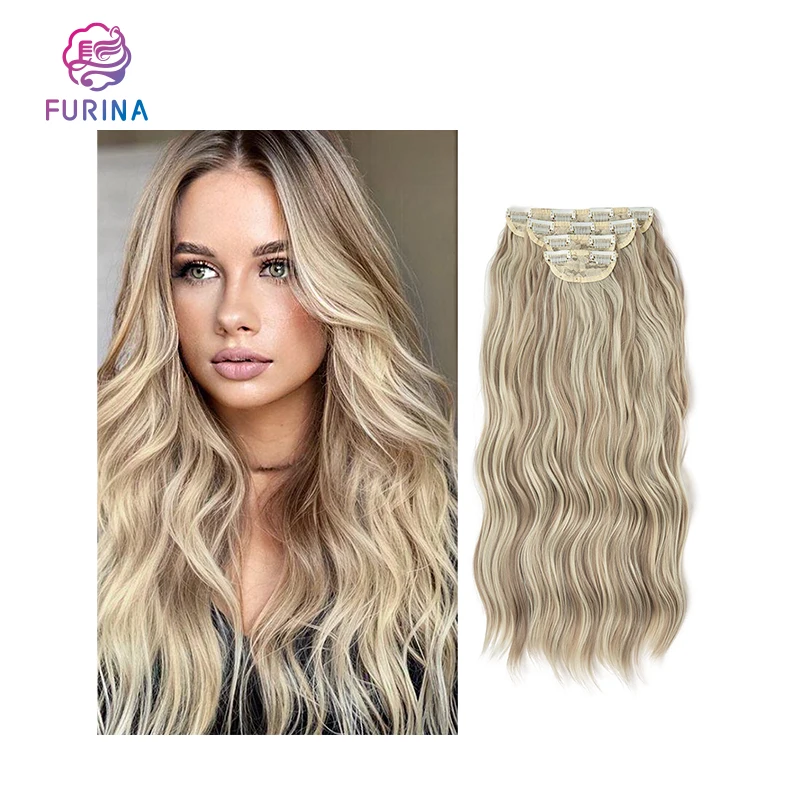 Furina high quality 22inch silky synthetic 4 pcs 11 clips heat resistant fiber clips in hair extensions for women