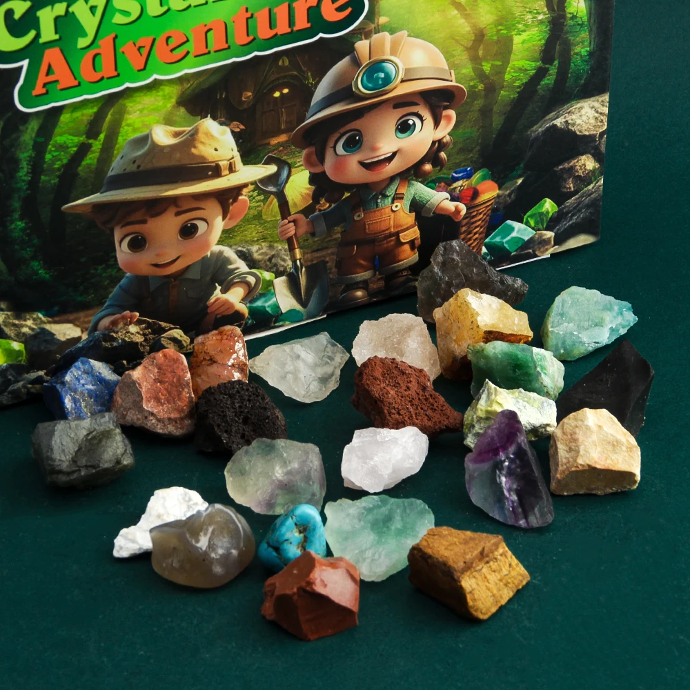 Forest Adventure Natural Stone Raw Ore Box 24 Days Countdown Calendar Decoration Gift Set