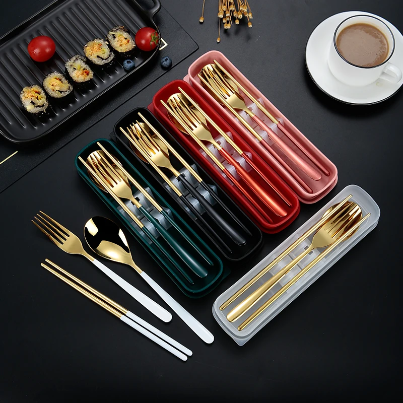 
Reusable Cutlery Stainless Steel Office Utensils Portable Fork Spoon Chopsticks Travel Cutlery Set with Case 