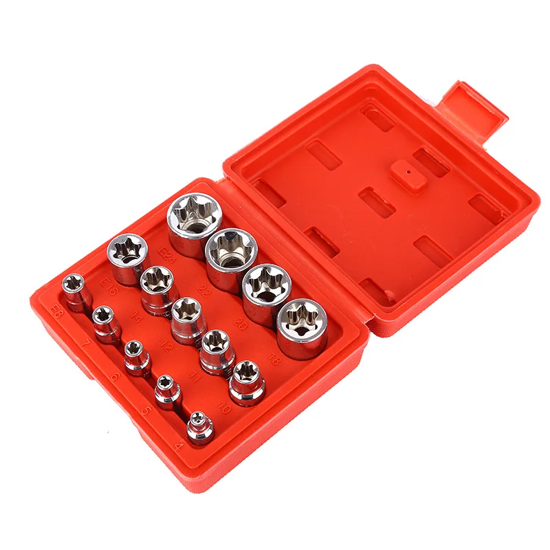 Automotive Mechanic Tools 34Pcs E-Torx Sockets Bit Set 3/8' 5/16' Drive Kit With Storage Case Car Repair Tool Box