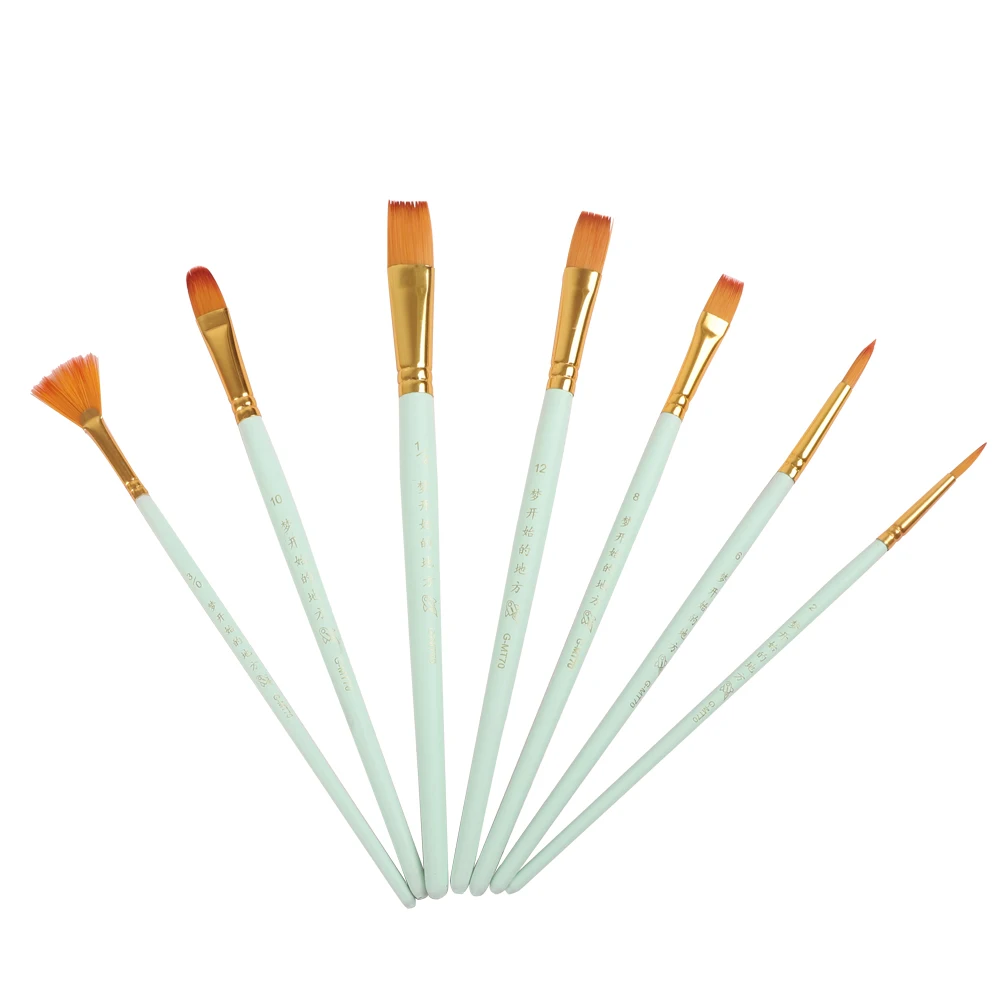 Haihui hot sale high quality 7 wooden handle artist brush set wholesale light pink acrylic paintbrush