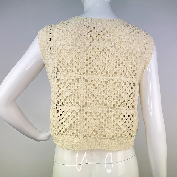 Plaid Sleeveless Crochet Vest  Women Style Sweater Top customize Crochet Clothing Popular Crochet Tank Top