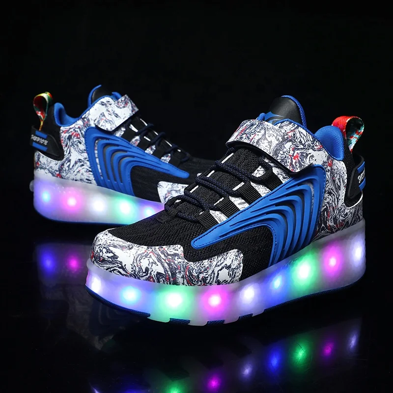 Casual Kids LED Roller Skate Shoes Single Wheel Light Best Gift Boys Girls Birthday Thanksgiving Christmas Day Lace Upper