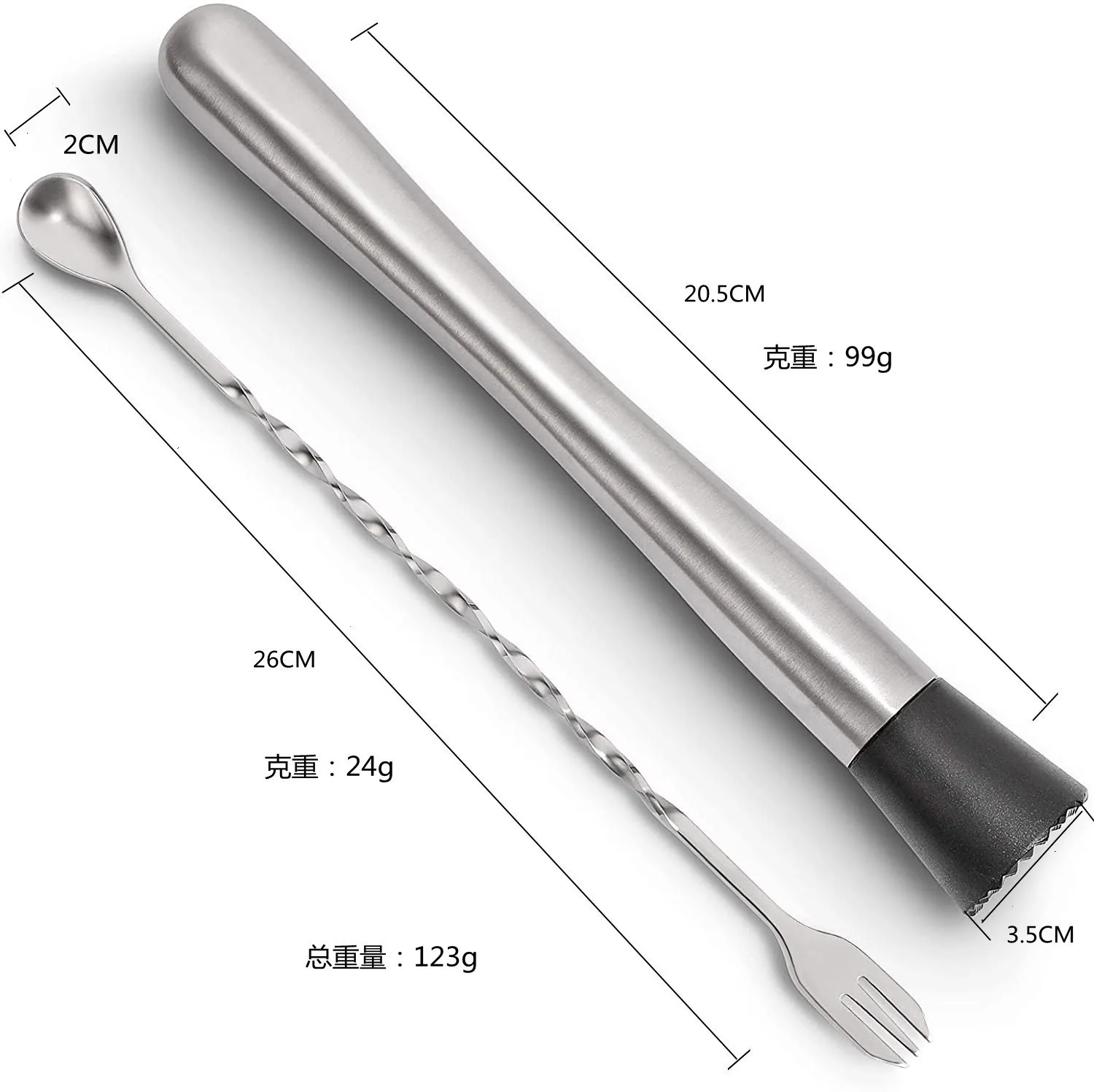 New Arrival Bar Tool 2PCS Stainless Steel Cocktail Mixer Bartender Muddler Jigger Mojitos Fruit Juice Drinks Mixing Spoon