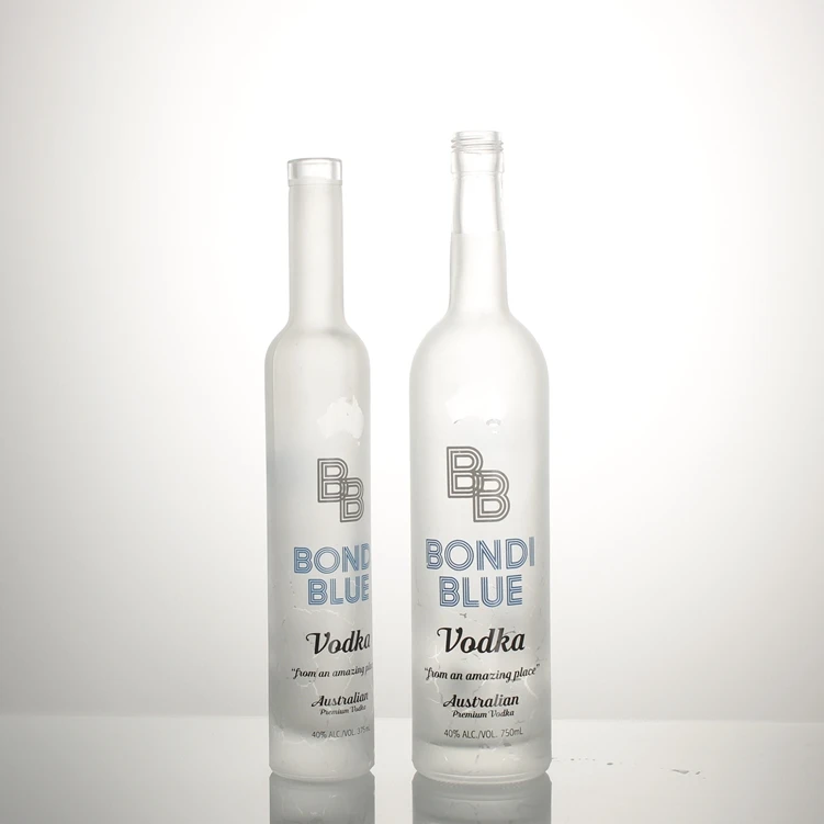 Customized 750ml frosting screen printing decals spirit liquor alcohol glass bottle