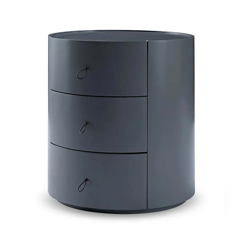 Italian Hotel Bedroom Furniture Drawer Nightstand Leather Modern Luxury Round Bedside Table Nightstands