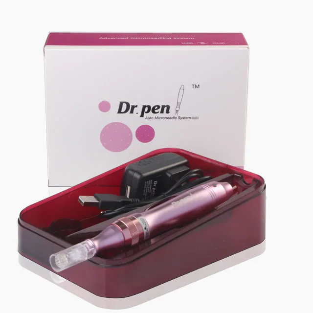 Electric Demer Pen Micro Needle Roller Stamp Derma Pen 12 Pins Needles Cartridges Pink M7 DrPen