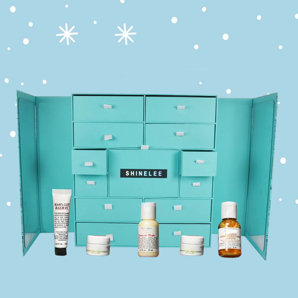 Custom Printing Empty Advent Calender Large Mirror Door Cardboard Cosmetic Luxury Packaging Box Advent Calendar Makeup