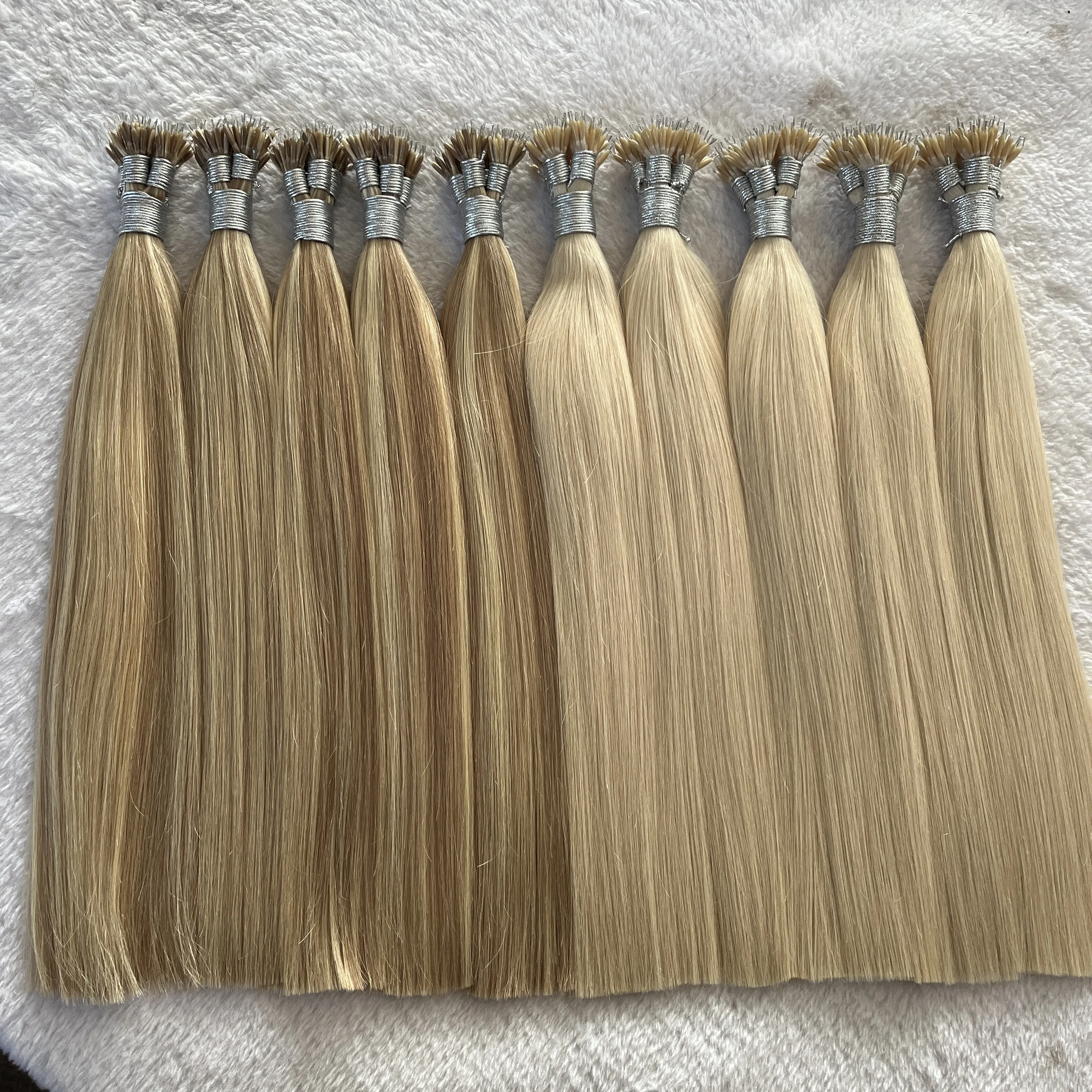 Natural Wave Nano Ring Human Hair Extension 40g 50g Keratin Capsule Micro Ring Human Natural Hair Piano18/613 Ice white color