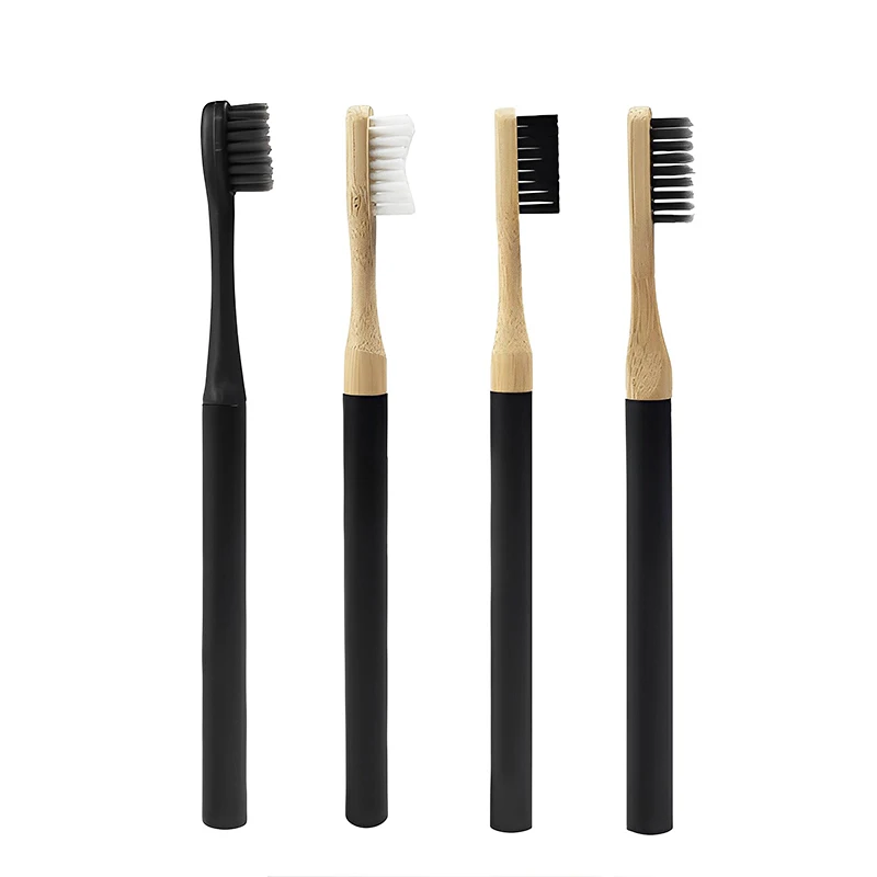 Wholesale OEM Custom Logo Black Gold Metal Bamboo Toothbrush Biodegradable Eco Friendly Toothbrush with Replacement Heads