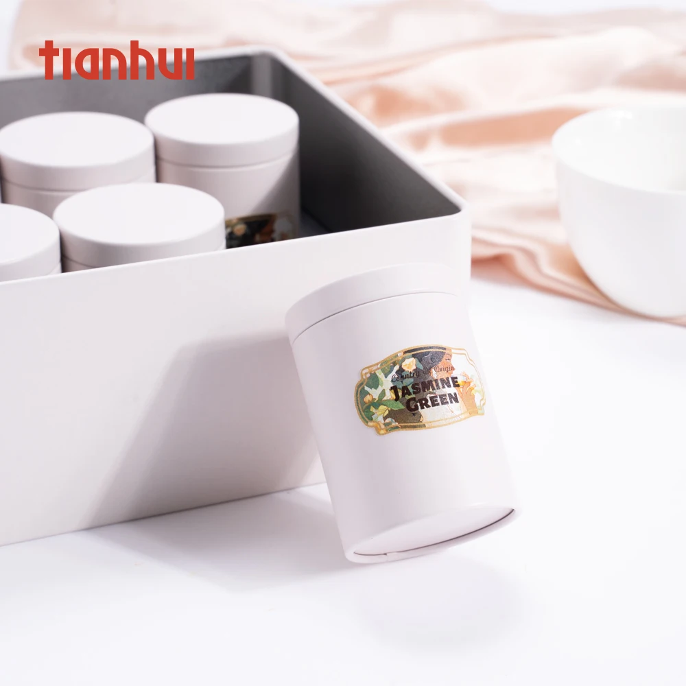 Tianhui Square Coloured Custom Black Metal Boxes with Six Tins Set for Loose Tea Leaves Gift Packaging Set