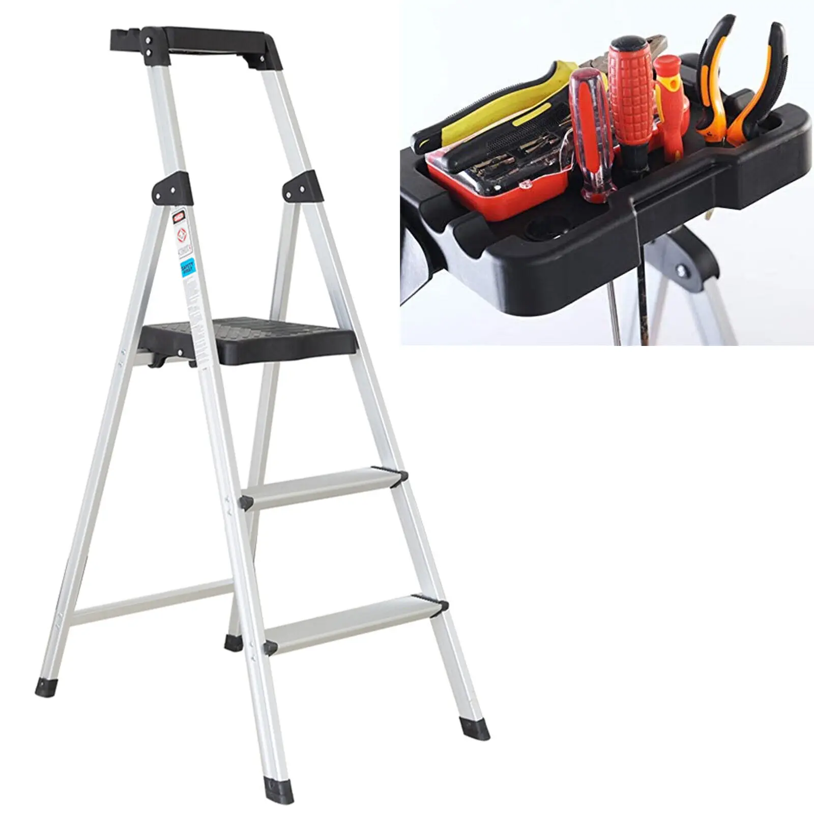 Aluminum Folding Ladder Aluminum Household Ladder Foldable Widened Pedal Step Ladder Silver Modern Workshop for Kitchen Home