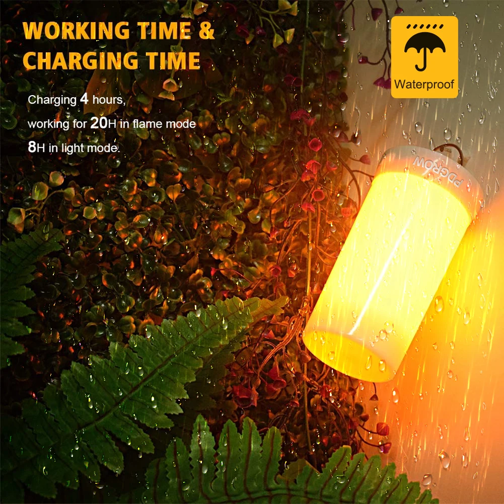 Decorative garden lamp USB Rechargeable battery  led Flickering Flame Light For Outdoor Camping Rechargeable Flame Lamp