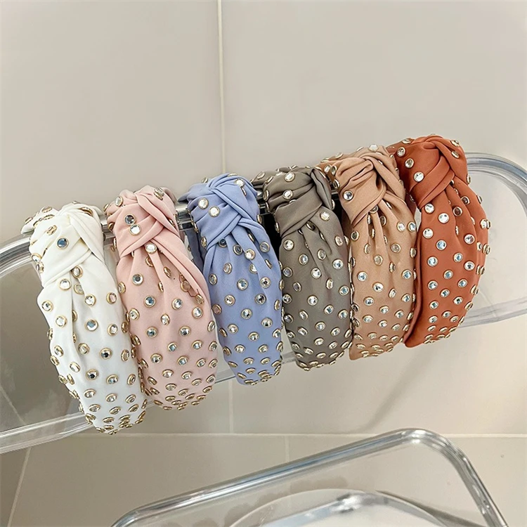 Wholesale Fashion Vintage Womens Full Diamond Headband Knotted Headband Shiny Hair band for girls women hair accessories