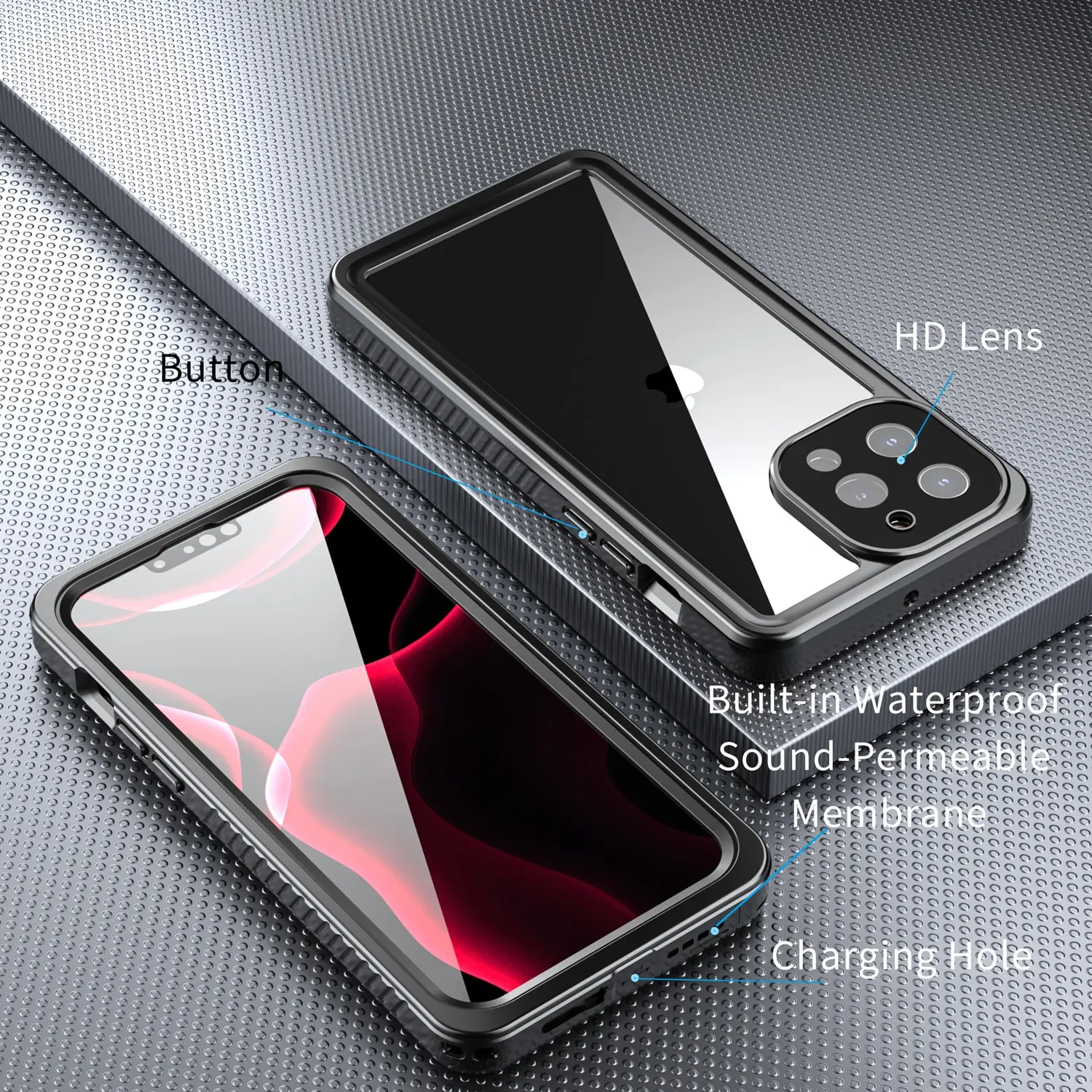 [AMZ Hot Sell] High quality PC TPU Combination Full Sealed Waterproof Cell Phone Cover for iPhone 12 13 14 15 Pro Max Plus