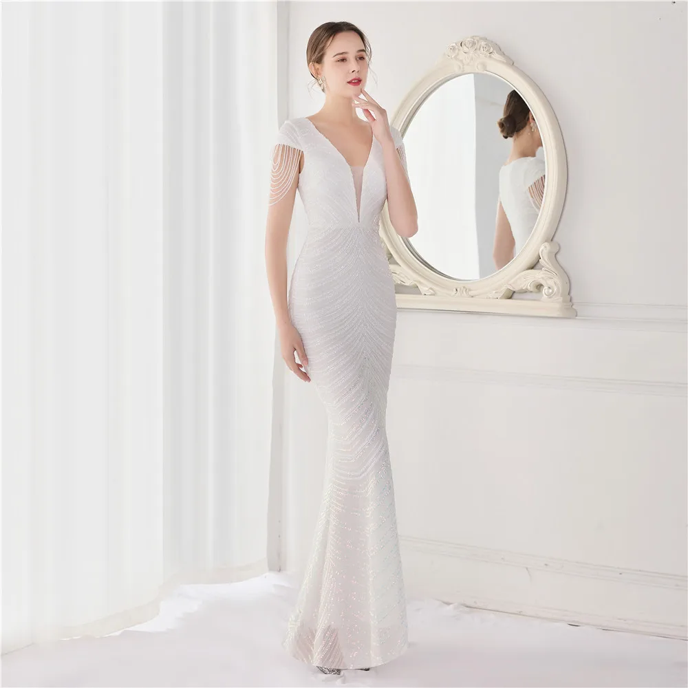 New Arrival Gold Black Deep V-neck Sweet Long Bride Party Sleeveless Sequins Prom Dresses Floor-length Evening Dress