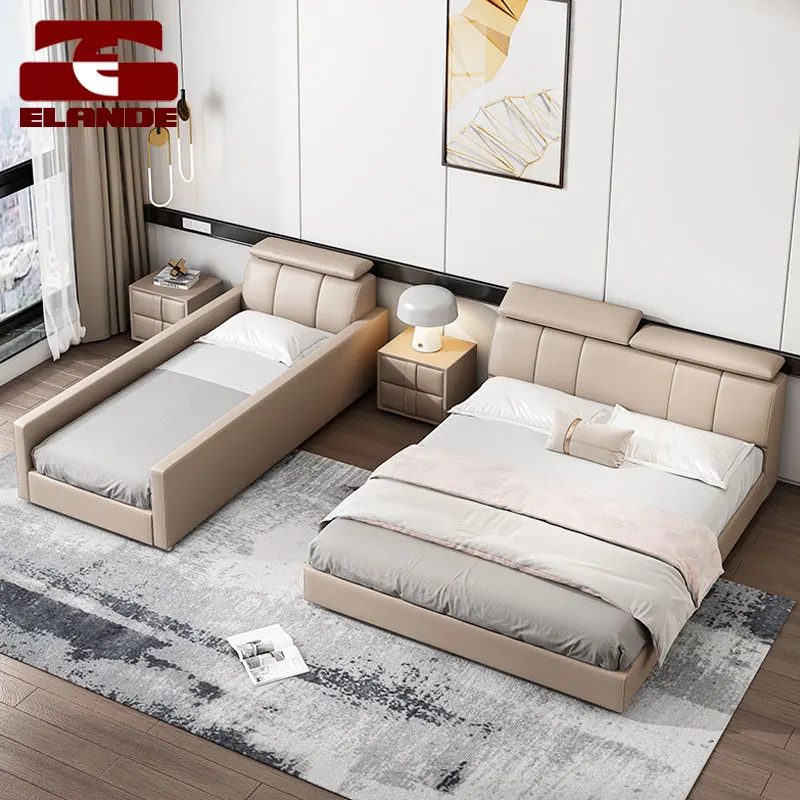 Parent-child bed children tatami stitching big bed soft leather bed widening bedroom furniture Letto genitore-figlio