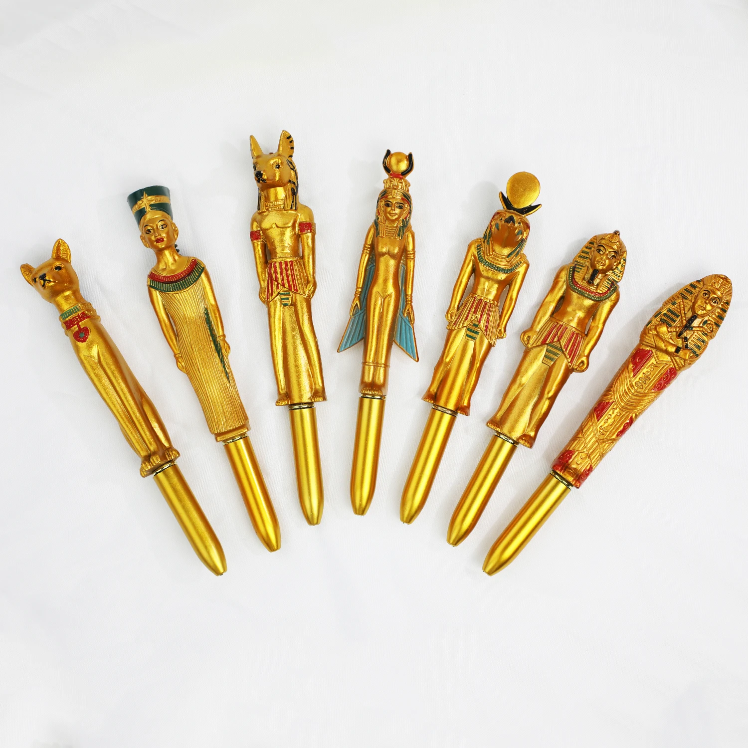 Factory Price 3D Resin Statue of Pharaoh Ballpoint Pen Golden Tutankhamen Egypt Writing Pen