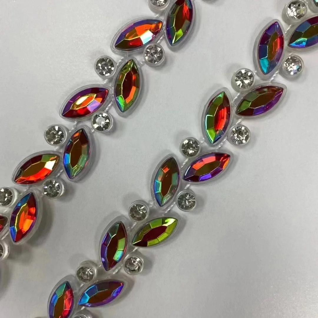 ZSY ethnic clothes costume plastic rhinestones trims beaded shiny diy headwear shoes bags hat decorative acrylic chain lace