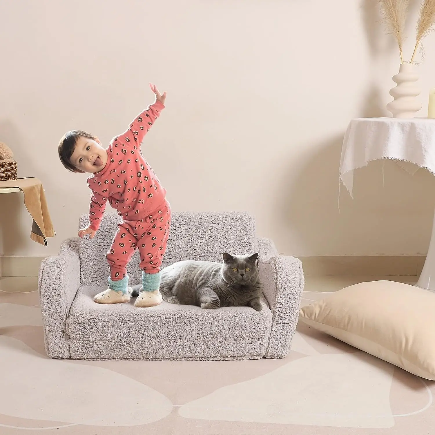 Wholesale Foldable Foam Kids Sofa Chair Plush 2 In 1 Sofa Beds For Boys And Girls