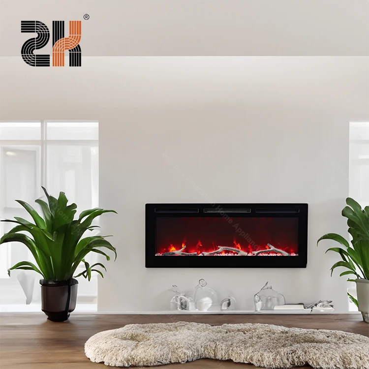 50 IN Built in decorative wall recessed wall mounted glass panel insert electric fire place fireplace with touch control