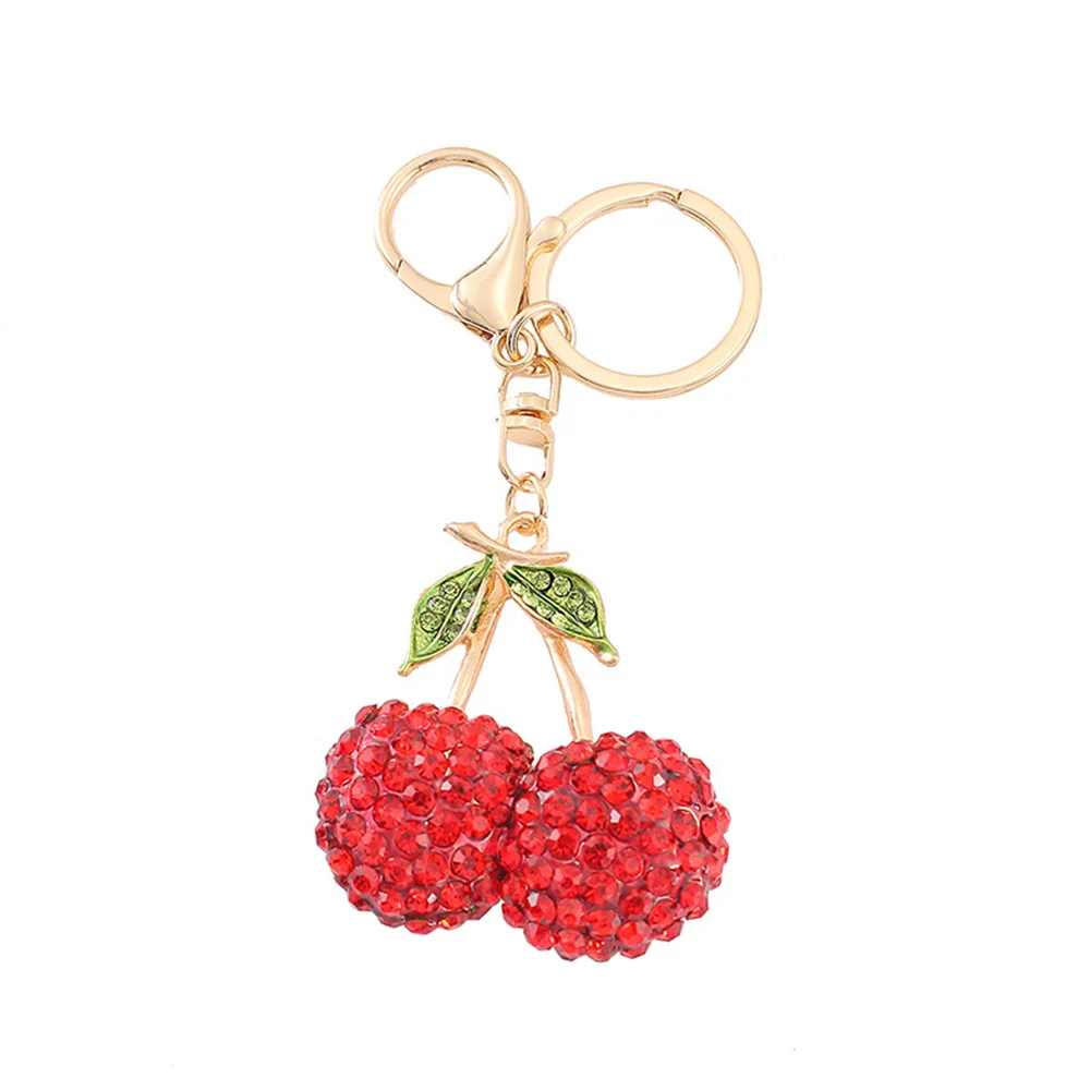 Creative New Alloy Cherry Keychain 3D Stereoscopic Water Diamond Fruit Keychain