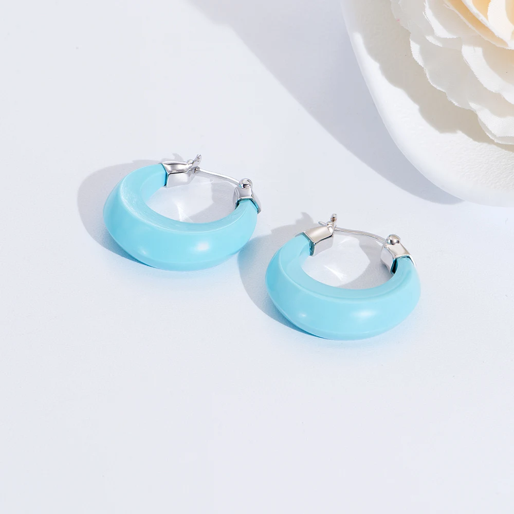 ChinChin Vintage Luxury Square Designer Earrings Shell Fashion Hoop Brass 18k Gold Plated Turquoise Hoop Earrings