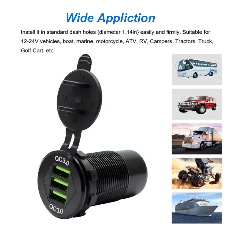 12V/24V 36W QC3.0 USB Charger Socket USB Outlet Fast Charge 3 USB 3.0 Car Charger