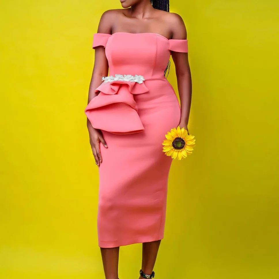 Newest solid color Strapless Large size African Irregular slit sexy slim evening dress