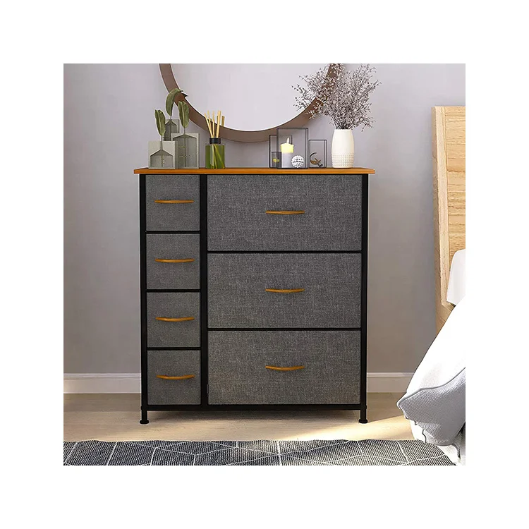 7 Drawer Chest Cabinet For Organize Clothes Easy Pull Wooden Top And Handles Adjustable Plastic Leg Fabric Dresser Drawers Chest