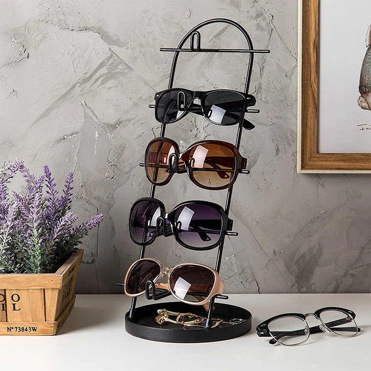 Modern 5 Tier Retail Eyewear Holder Metal Sunglasses Display Stand with Tray (1600507802652)