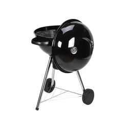 22.5' Charcoal BBQ Grill, Portable Enamel Barbecue Trolley Outdoor, Fou Wheels & legs, Lid with hanger, Patio Cooking