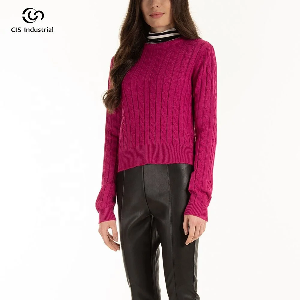 Sweater manufacture custom woven tapestry sweater hand knitted twist jacquard woollen sweater for women pullover top