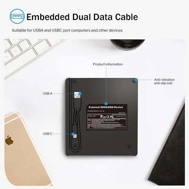 USB 3.0 External DVD Drive Portable CD/Dvd +/-Rw Drive Computer Hub, Can Read and Write 3.0U Disk/2.0U Disk/SD Card/TF Card