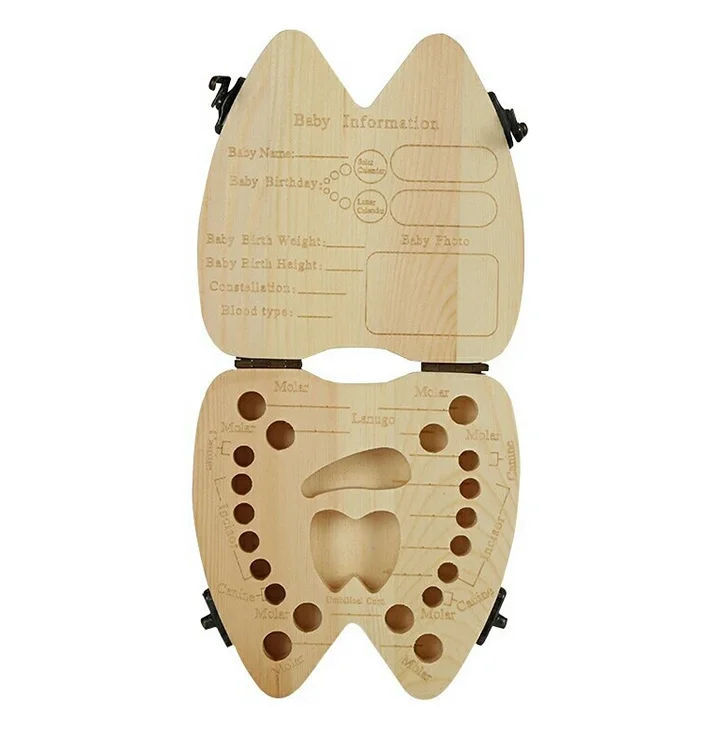 Amazon Hot Sale Baby Kid Wood Tooth Keepsake Box For Childhood Memory Gifts
