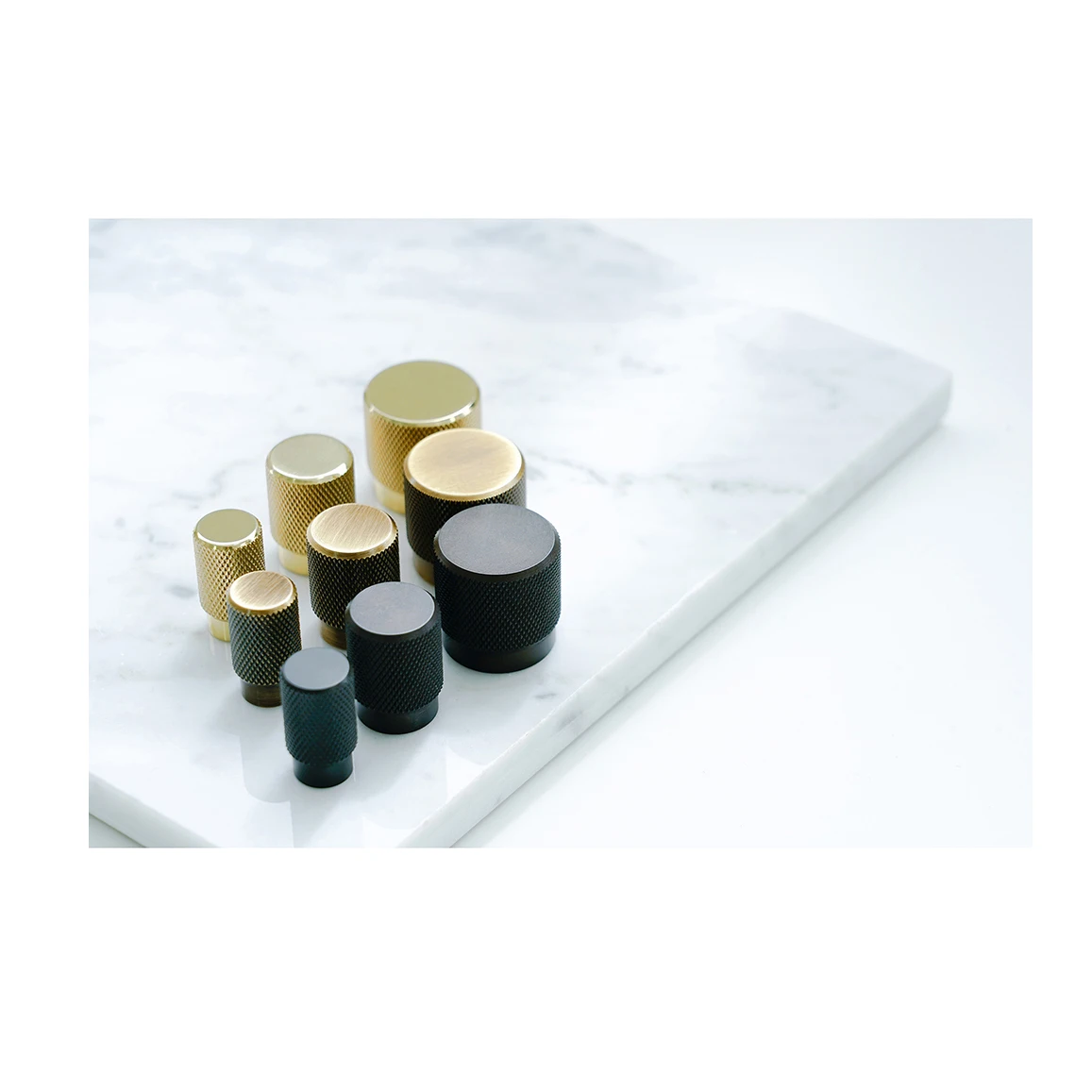 
3 type size option brass baked finish charcoal cabinet knobs handles with knurled design 