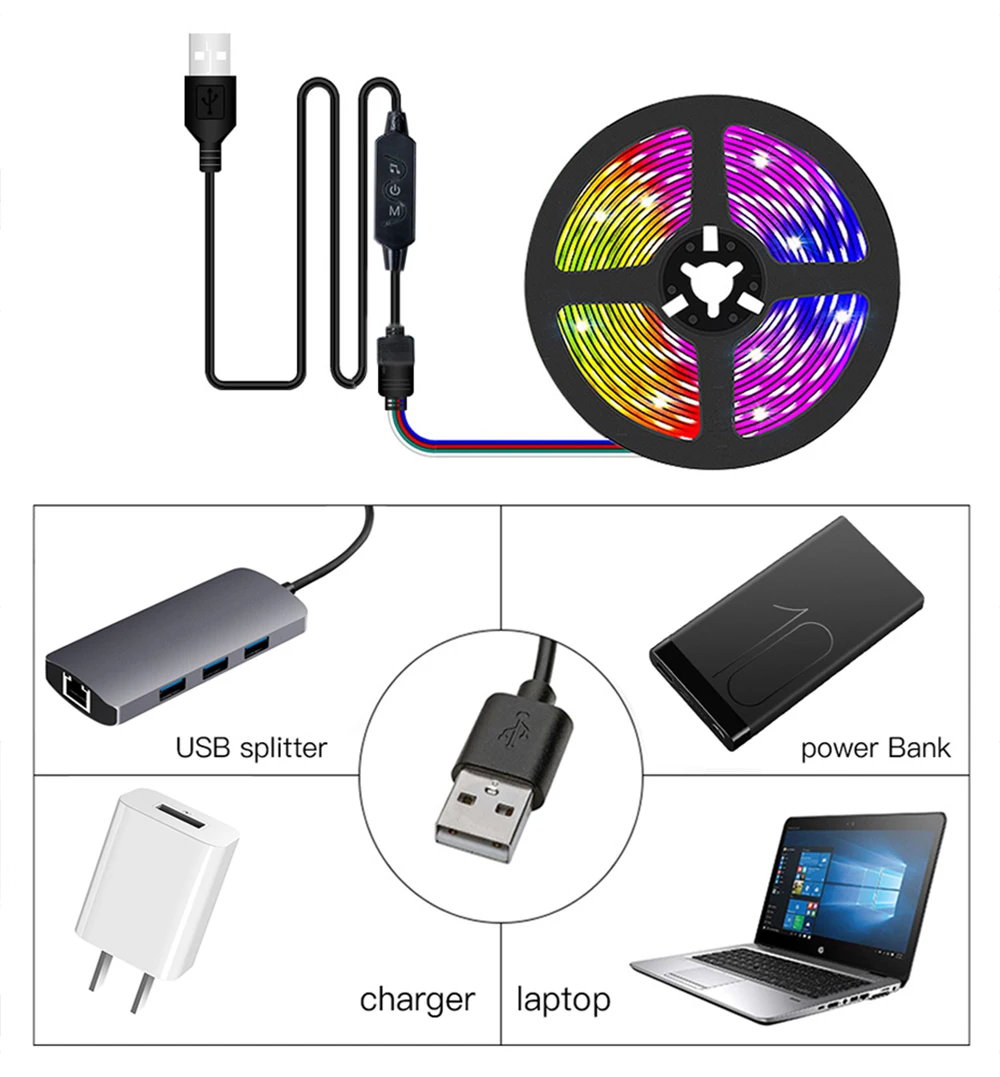 5V LED Strip RGB 5050 Bluetooth APP/ IR Remote Control 15M Flexible Led Tape Music Sync Lamp for PC Screen TV Back Light
