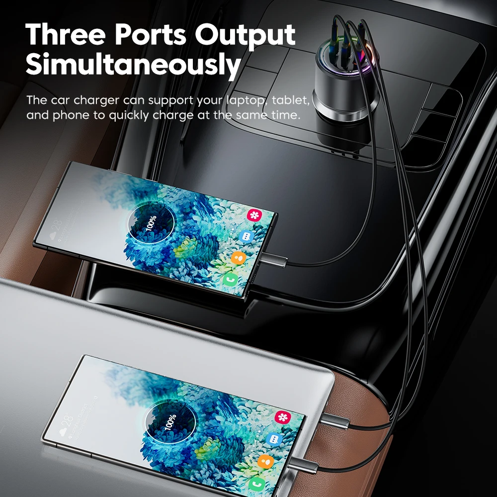 Toocki New Arrive 175W Charger Car Battery Car Charger Fast Charging Colorful 3 in 1 for iPhone15