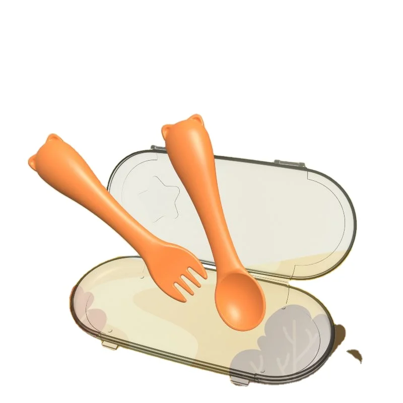 BPA Free Wholesale High Quality Silicone Kids baby Training tableware  Kids Feeding Soft  fork and Spoon Set Silicone