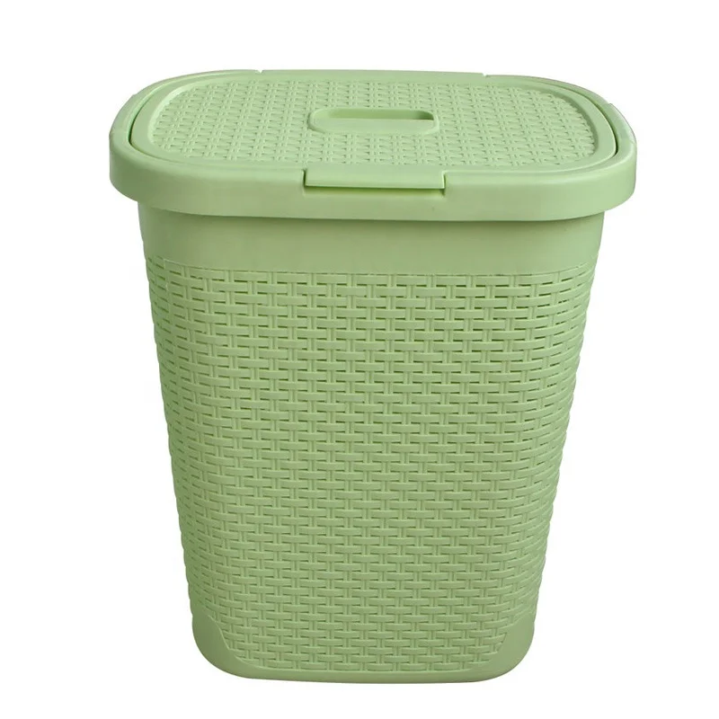 45L Slim Laundry Hamper, Clothes Basket with Lid, Wicker Design 45x34x53cm