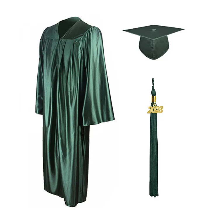 Good Selling Customized Shiny Green Academic College Graduation Gowns and Caps
