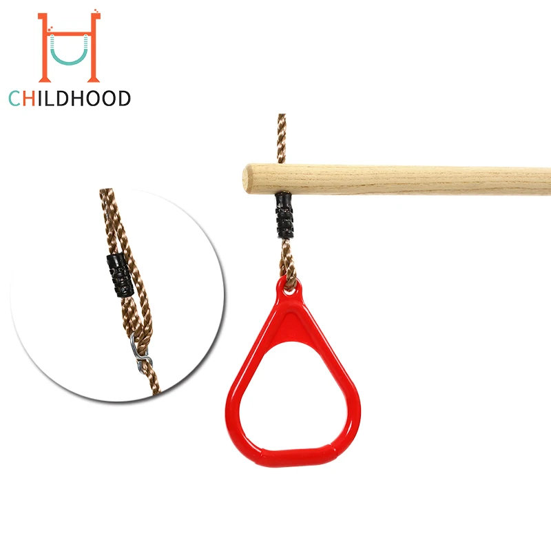 Safety Outdoor Children Trapeze Swing Bar Wooden Ring Swing