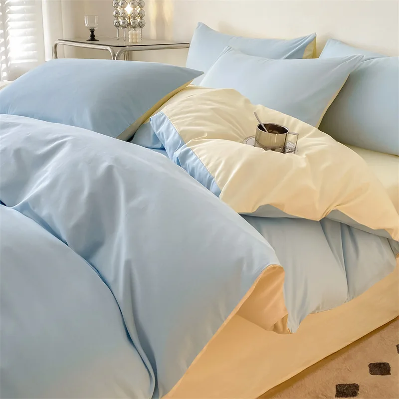 High Quality Simple Style Washed Cotton Bed Sheets Plain Dyed 4 Pieces Flat Bed Single And Double Student Dormitory