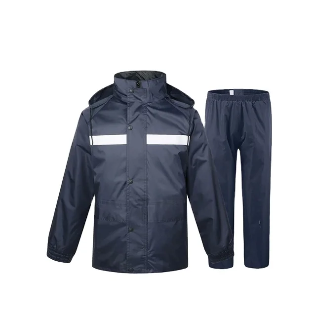 Polyester Taffeta Trendy Safety Reflective Stripes Black Raincoat Suit  Cheap Price For Men and Woman