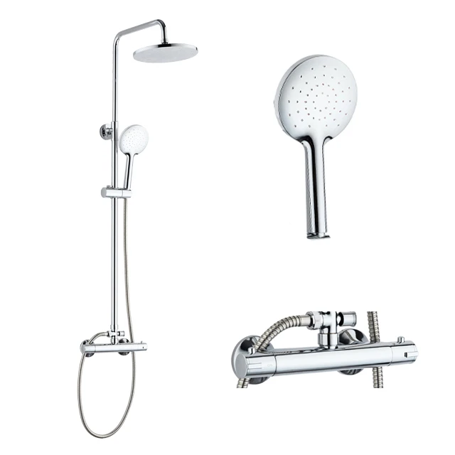 Luxury exposed mounted height adjustable rain shower system set stainless steel thermostatic shower column