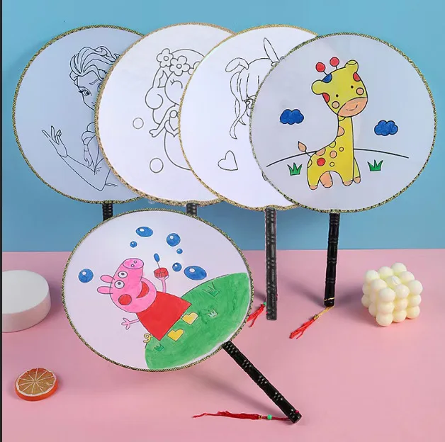 Educational Colourful Cartoon Hand Paint Fan DIY Coloring Craft Dwraing Toy For Kindergarten Kids Creative Game